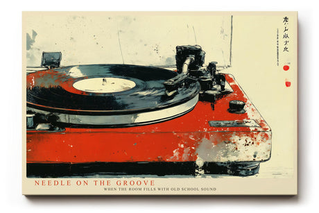 Paul Sinus Wandbild 120x80cm Vinyl Plattenspieler Retro Musik Kunst rot schwarz Vintage Stil moderne Wanddekoration fuer Wohnzimmer Musikzimmer Studio Büro