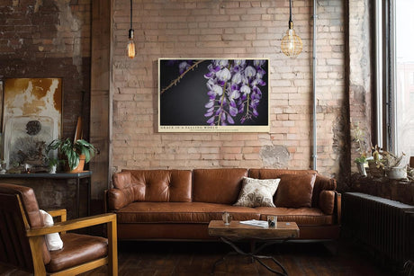 Paul Sinus Wandbild 120x80cm violette Glyzinien Bluetenhaenge florale Naturfotografie elegante Blumen Wanddekoration fuer Wohnzimmer Büro
