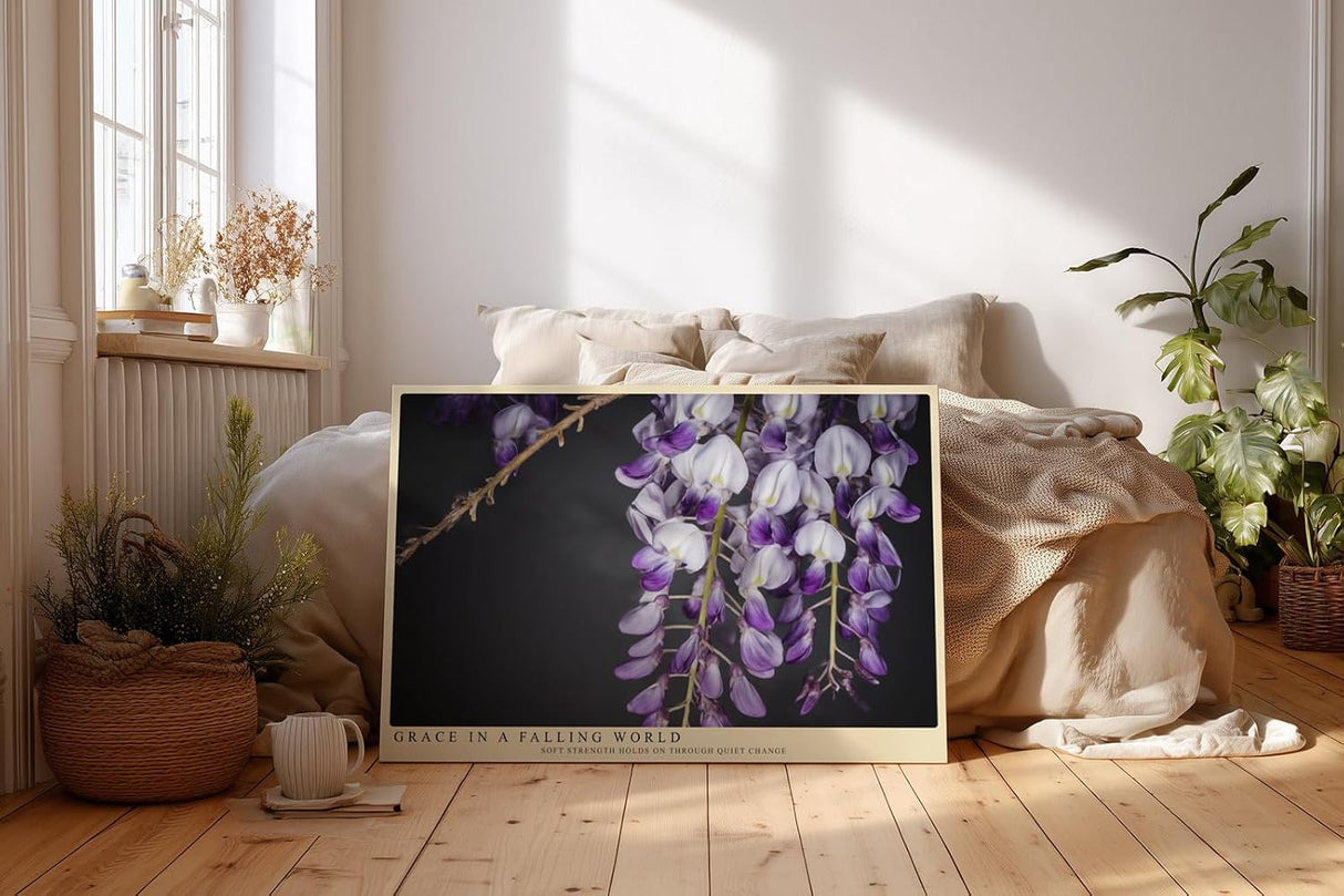 Paul Sinus Wandbild 120x80cm violette Glyzinien Bluetenhaenge florale Naturfotografie elegante Blumen Wanddekoration fuer Wohnzimmer Büro