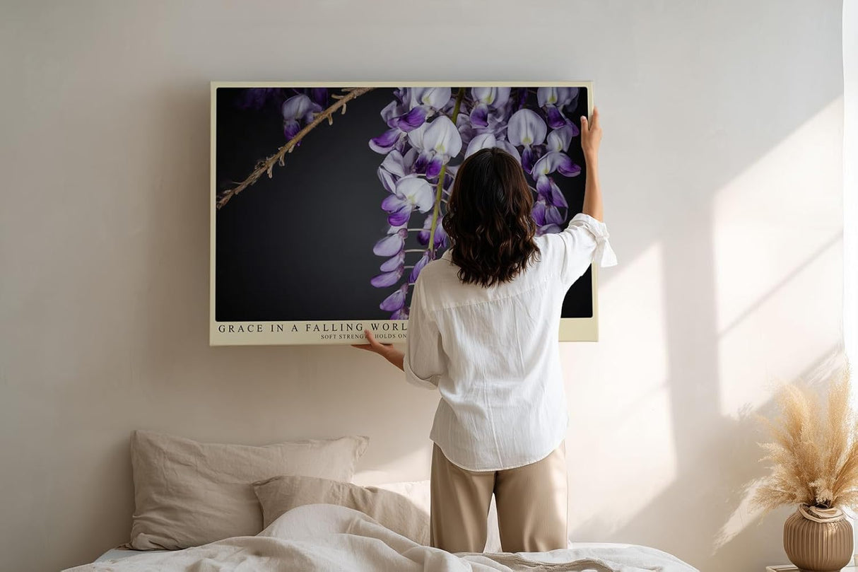 Paul Sinus Wandbild 120x80cm violette Glyzinien Bluetenhaenge florale Naturfotografie elegante Blumen Wanddekoration fuer Wohnzimmer Büro
