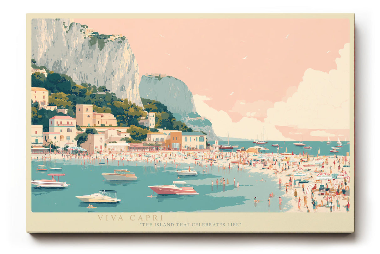 Paul Sinus Wandbild Viva Capri mediterranes Landschaftsmotiv mit Blick auf den Hafen von Capri in sanften Pastellfarben für moderne und sommerliche Räume