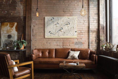 Paul Sinus Wandbild 120x80cm Voegel auf Zweigen Illustration naturfarben beige sanfte Naturkunst Kunstdruck grosses Wandbild 120x80cm stilvolle Wanddekoration fuer Wohnzimmer Flur Büro