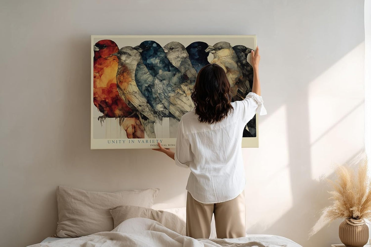 Paul Sinus Wandbild 120x80cm Voegel Reihe modern bunt Tierkunst Illustration Kunstdruck grosses Kunstbild stilvolle Wanddekoration fuer Wohnzimmer Büro Flur