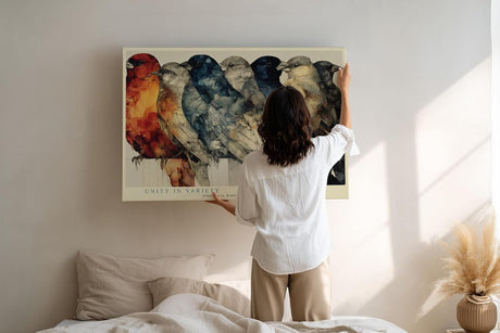 Paul Sinus Wandbild 120x80cm Voegel Reihe modern bunt Tierkunst Illustration Kunstdruck grosses Kunstbild stilvolle Wanddekoration fuer Wohnzimmer Büro Flur