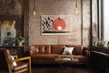 Paul Sinus Wandbild 120x80cm Voegel Schwarm Sonnenuntergang Meer moderne Landschaftskunst roter Himmel stilvolle Wanddekoration fuer Wohnzimmer Büro