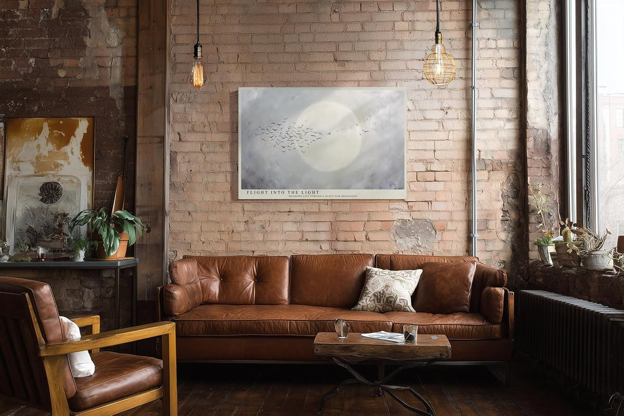 Paul Sinus Wandbild 120x80cm Voegel vor Mond minimalistische Himmelslandschaft ruhige Natur Kunst stilvolle Wanddekoration fuer Wohnzimmer Büro