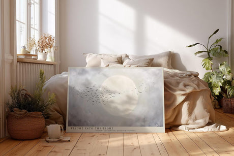 Paul Sinus Wandbild 120x80cm Voegel vor Mond minimalistische Himmelslandschaft ruhige Natur Kunst stilvolle Wanddekoration fuer Wohnzimmer Büro
