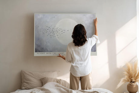 Paul Sinus Wandbild 120x80cm Voegel vor Mond minimalistische Himmelslandschaft ruhige Natur Kunst stilvolle Wanddekoration fuer Wohnzimmer Büro
