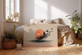 Paul Sinus Wandbild 120x80cm Vogelschwarm vor Abendsonne moderne Natur Illustration minimalistische Landschaft Kunst schwarz beige warmes Sonnenlicht stilvolle
