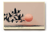 Paul Sinus Wandbild 120x80cm Vogelschwarm vor roter Sonne moderne Landschaft Illustration minimalistische Naturkunst schwarz beige stilvolle