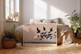 Paul Sinus Wandbild 120x80cm Vogelschwarm vor Sonnenuntergang minimalistische Landschaft Kunst schwarz beige roter Horizont modernes Naturbild stilvolle