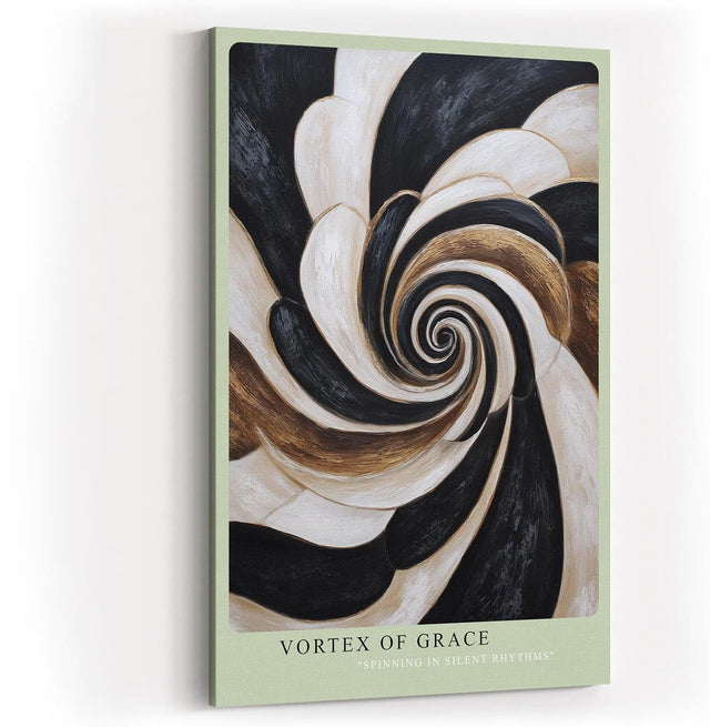 Paul Sinus Wandbild in 40x60cm Vortex of Grace – Abstraktes Wirbelmotiv in Schwarz, Weiß und Gold für moderne Raumgestaltung