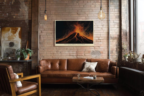 Paul Sinus Wandbild 120x80cm Vulkan Ausbruch dramatische Natur Illustration Lava Feuer Kunstbild mit intensiven Farben moderne Wanddekoration für Wohnzimmer Büro Atelier