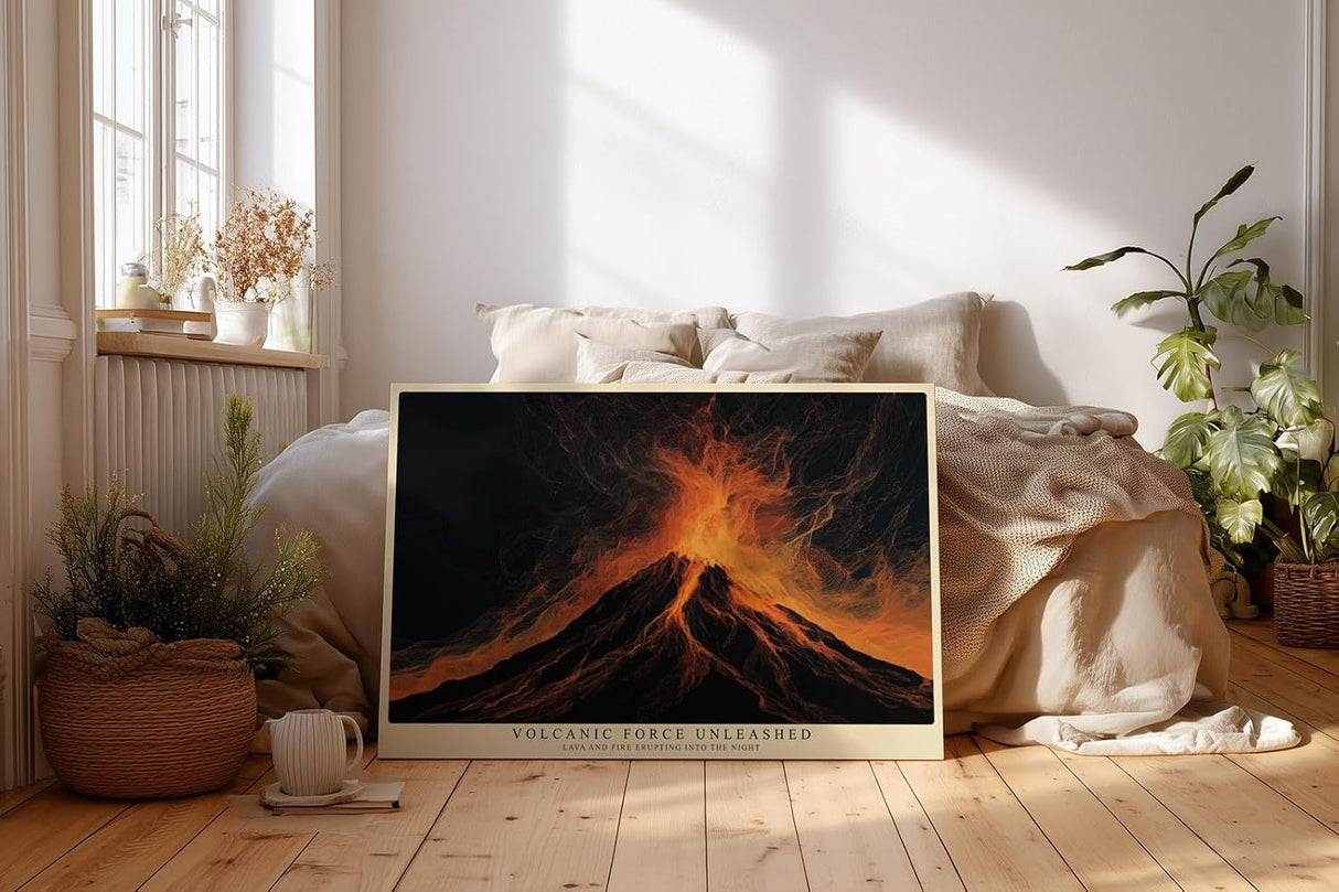 Paul Sinus Wandbild 120x80cm Vulkan Ausbruch dramatische Natur Illustration Lava Feuer Kunstbild mit intensiven Farben moderne Wanddekoration für Wohnzimmer Büro Atelier