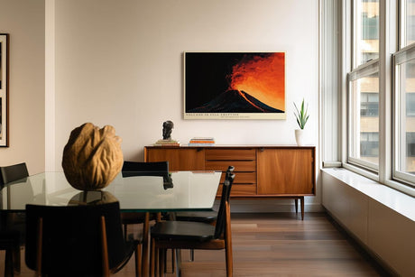 Paul Sinus Wandbild 120x80cm Vulkan Ausbruch dramatische Natur Landschaft Feuer Lava moderne Naturkunst Kunstdruck Wanddekoration fuer Wohnzimmer Büro