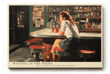 Paul Sinus Wandbild Waiting in the Night – Frau an einer Bar im warmen Licht symbolisiert Nachdenklichkeit, Einsamkeit und urbane Melancholie