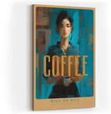 Paul Sinus Wandbild in 40x60cm Wake. Sip. Rule. – modernes Coffee-Art-Porträt in kräftigen Blautönen mit goldener Schrift