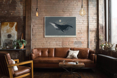 Paul Sinus Wandbild 120x80cm Wal unter dem Mond moderne maritime Illustration mit kosmischer Stimmung