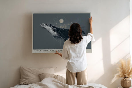 Paul Sinus Wandbild 120x80cm Wal unter dem Mond moderne maritime Illustration mit kosmischer Stimmung