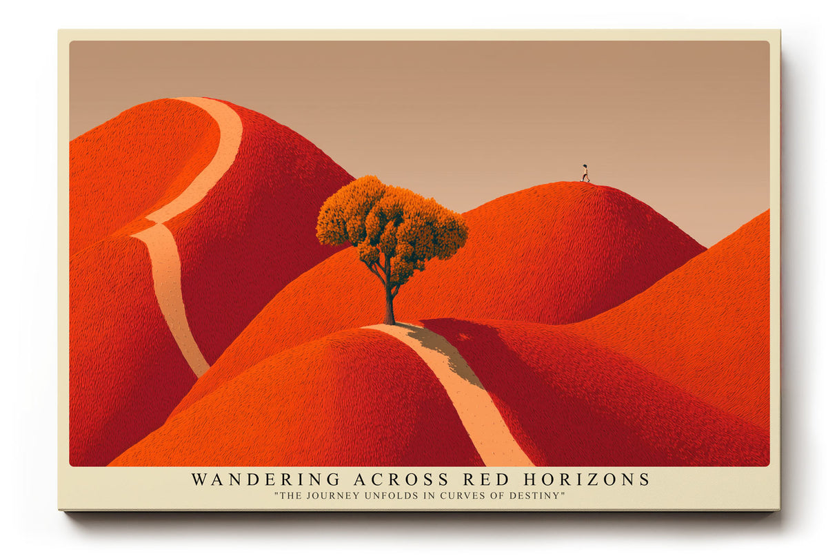 Paul Sinus Wandbild Wandering Across Red Horizons – Symbolische Reise durch leuchtende Landschaften voller Energie und Tiefe
