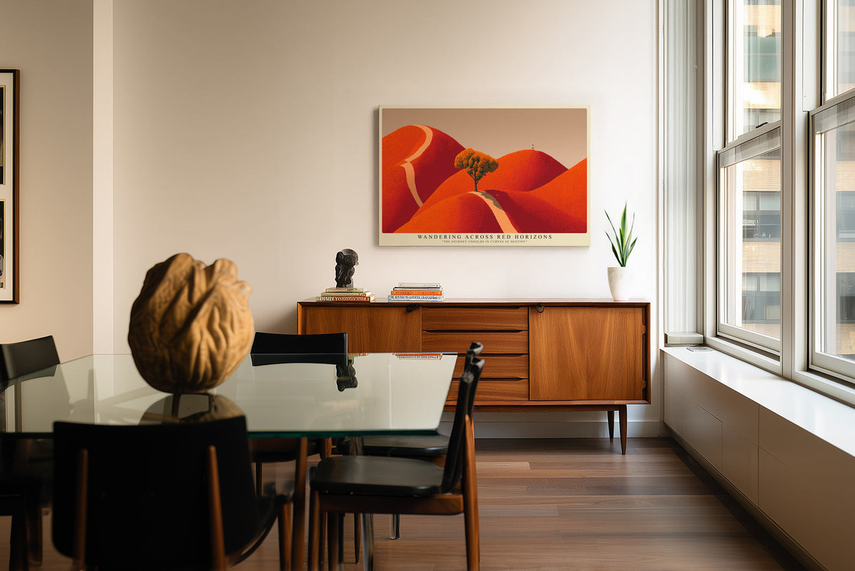 Paul Sinus Wandbild Wandering Across Red Horizons – Symbolische Reise durch leuchtende Landschaften voller Energie und Tiefe
