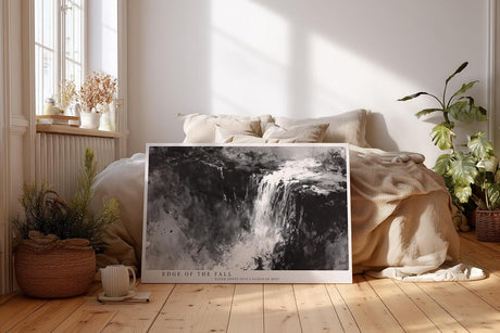 Paul Sinus Wandbild 120x80cm Wasserfall abstrakte Landschaft schwarz weiss moderne Naturkunst Leinwand Wanddekoration kraftvolles Naturmotiv fuer Wohnzimmer Büro