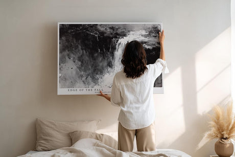 Paul Sinus Wandbild 120x80cm Wasserfall abstrakte Landschaft schwarz weiss moderne Naturkunst Leinwand Wanddekoration kraftvolles Naturmotiv fuer Wohnzimmer Büro