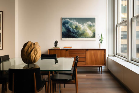 Paul Sinus Wandbild 120x80cm Waves Built of Light Abstrakte Meereswellen Kunst in Blau und Gruen Modernes Ozean Wandbild 120x80cm fuer Wohnzimmer Schlafzimmer und Büro