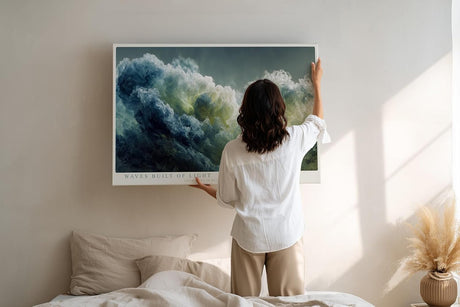 Paul Sinus Wandbild 120x80cm Waves Built of Light Abstrakte Meereswellen Kunst in Blau und Gruen Modernes Ozean Wandbild 120x80cm fuer Wohnzimmer Schlafzimmer und Büro