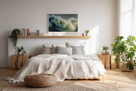 Paul Sinus Wandbild 120x80cm Waves Built of Light Abstrakte Meereswellen Kunst in Blau und Gruen Modernes Ozean Wandbild 120x80cm fuer Wohnzimmer Schlafzimmer und Büro