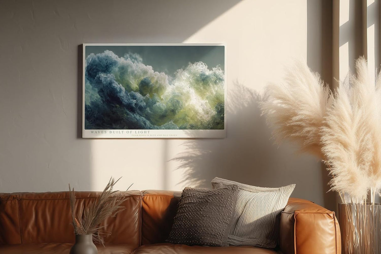 Paul Sinus Wandbild 120x80cm Waves Built of Light Abstrakte Meereswellen Kunst in Blau und Gruen Modernes Ozean Wandbild 120x80cm fuer Wohnzimmer Schlafzimmer und Büro