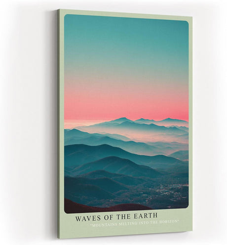 Paul Sinus Wandbild in 40x60cm Waves of the Earth mit wellenförmiger Berglandschaft im Dunst für beruhigende Wandgestaltung