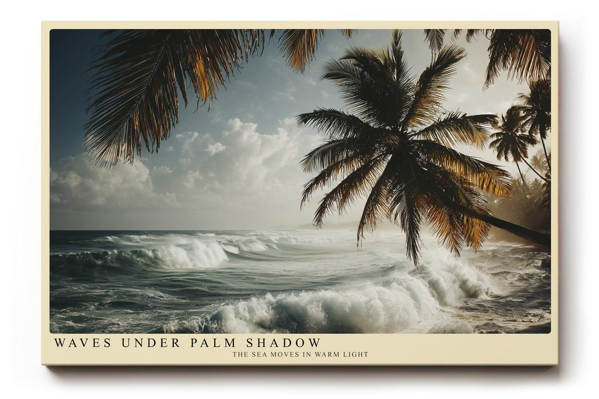 Paul Sinus Wandbild 120x80cm Waves Under Palm Shadow tropischer Strand mit Palmen und Wellen Natur Landschaft Poster für Wohnzimmer Schlafzimmer Büro