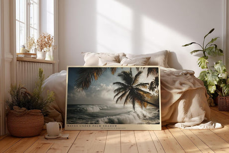 Paul Sinus Wandbild 120x80cm Waves Under Palm Shadow tropischer Strand mit Palmen und Wellen Natur Landschaft Poster für Wohnzimmer Schlafzimmer Büro