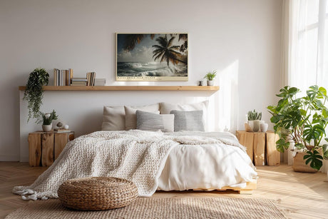 Paul Sinus Wandbild 120x80cm Waves Under Palm Shadow tropischer Strand mit Palmen und Wellen Natur Landschaft Poster für Wohnzimmer Schlafzimmer Büro