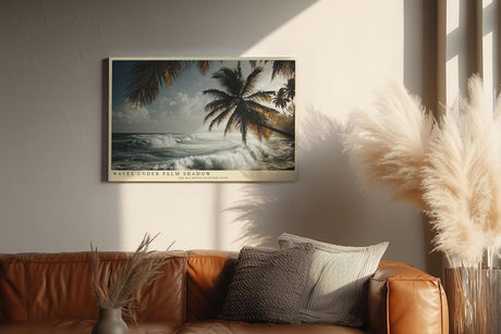 Paul Sinus Wandbild 120x80cm Waves Under Palm Shadow tropischer Strand mit Palmen und Wellen Natur Landschaft Poster für Wohnzimmer Schlafzimmer Büro