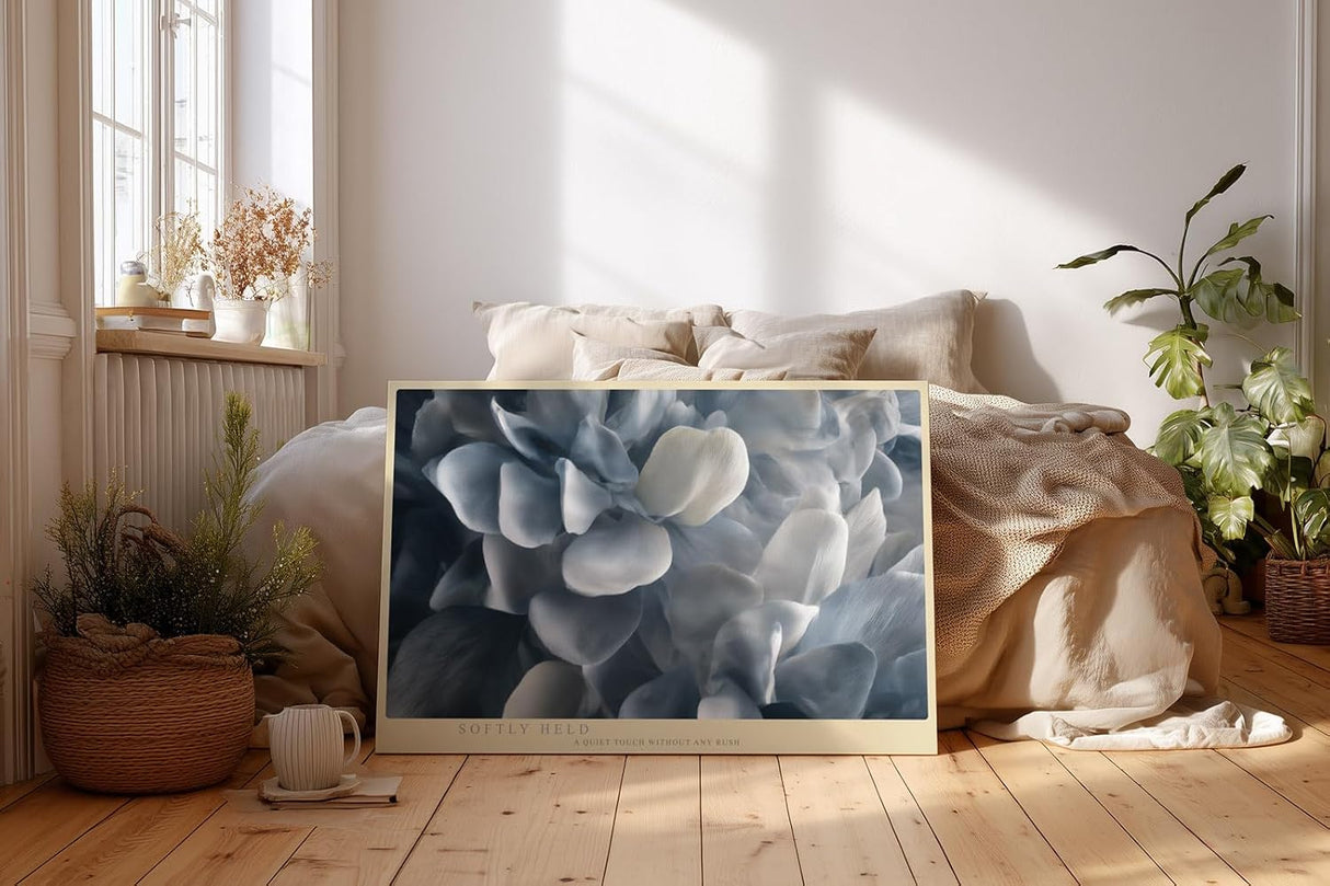 Paul Sinus Wandbild 120x80cm weiche Blumen Nahaufnahme graue Blueten moderne florale Kunst elegante Wanddekoration fuer Wohnzimmer Büro