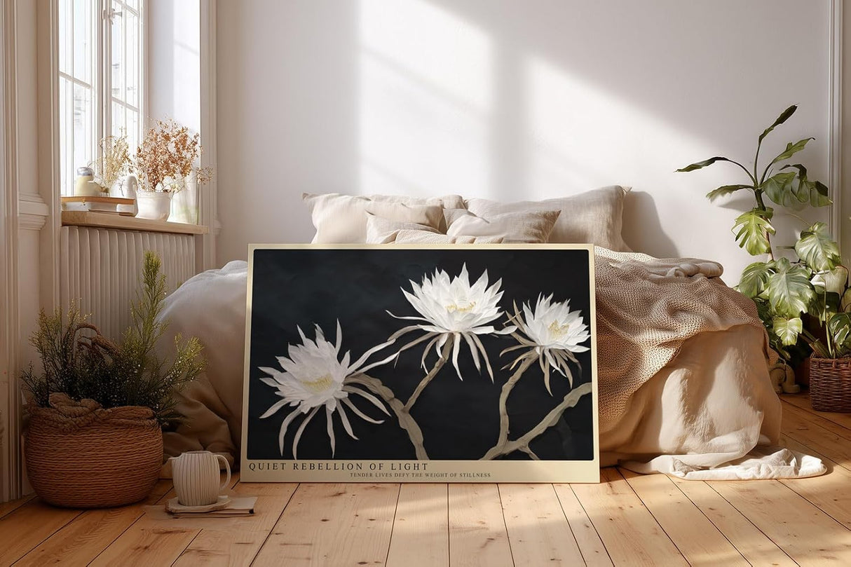 Paul Sinus Wandbild 120x80cm weisse Blueten auf dunklem Hintergrund elegante Blumenfotografie moderne florale Wanddekoration fuer Wohnzimmer Büro