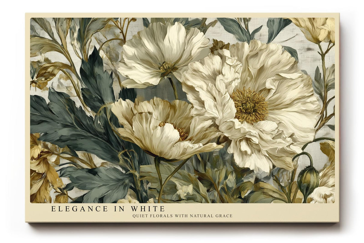 Paul Sinus Wandbild 120x80cm weisse Blumen elegante Naturmalerei florale Kunst beige gruene Toene stilvolle Wanddekoration fuer Wohnzimmer Büro