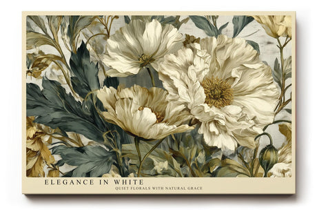 Paul Sinus Wandbild 120x80cm weisse Blumen elegante Naturmalerei florale Kunst beige gruene Toene stilvolle Wanddekoration fuer Wohnzimmer Büro