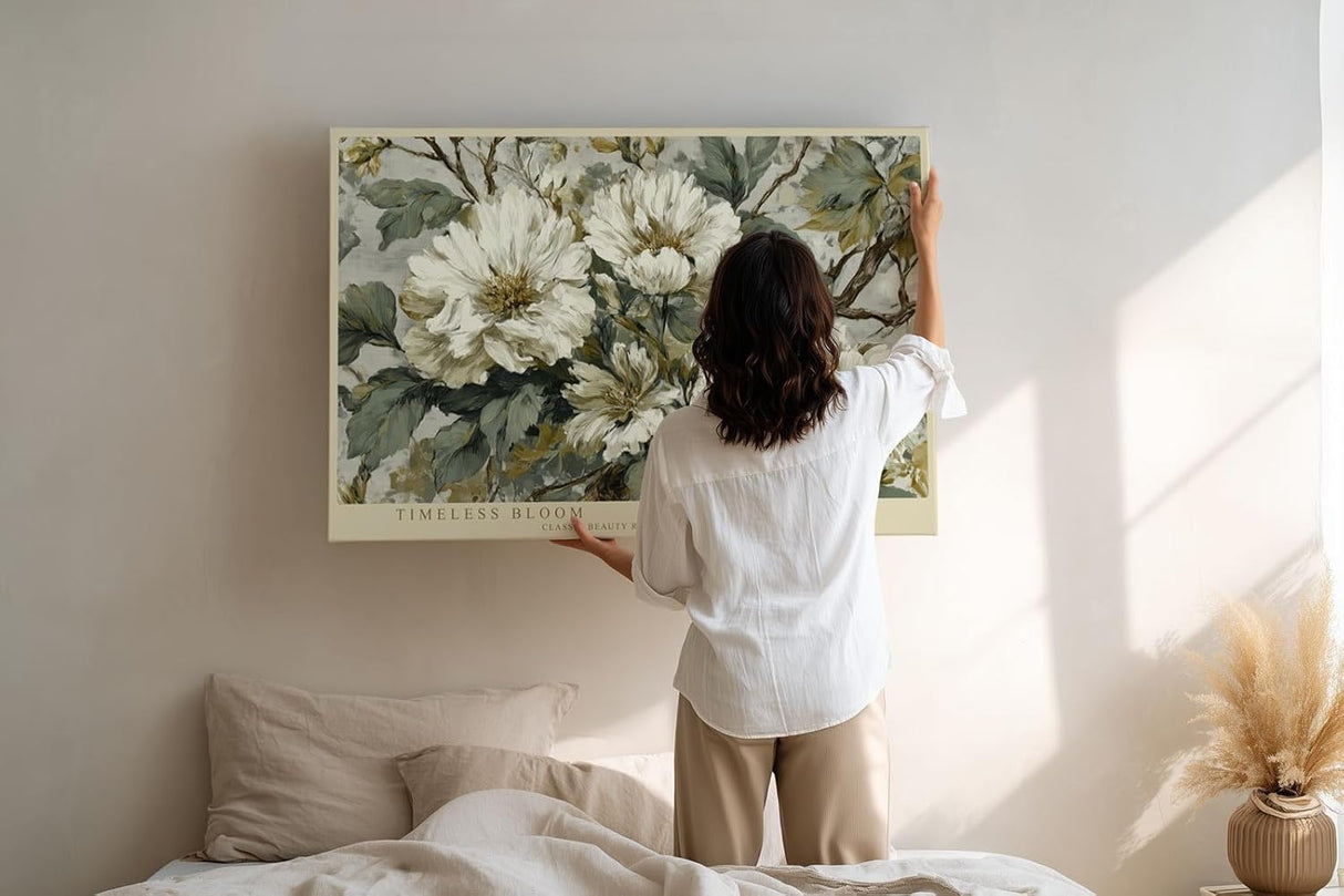 Paul Sinus Wandbild 120x80cm weisse Blumen klassische florale Malerei elegante Naturkunst stilvolle Wanddekoration fuer Wohnzimmer Büro