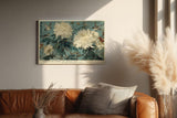 Paul Sinus Wandbild 120x80cm Weiße Chrysanthemen mit Vögeln Klassische Natur Kunst in Blau Grün und Creme für Wohnzimmer Schlafzimmer Büro