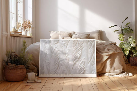 Paul Sinus Wandbild 120x80cm Weisse Federstruktur Relief Kunst minimalistisches Naturmotiv in sanften Strukturen fuer moderne Wohnräume