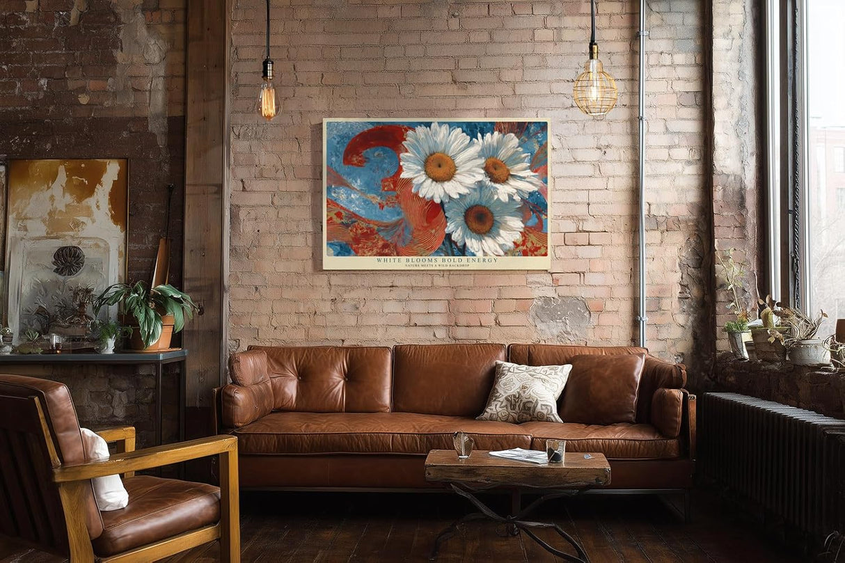 Paul Sinus Wandbild 120x80cm Weiße Margeriten mit abstraktem Hintergrund – Moderne Blumenkunst mit starken Farben für lebendige Wohnräume