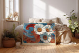Paul Sinus Wandbild 120x80cm Weiße Margeriten mit abstraktem Hintergrund – Moderne Blumenkunst mit starken Farben für lebendige Wohnräume