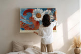 Paul Sinus Wandbild 120x80cm Weiße Margeriten mit abstraktem Hintergrund – Moderne Blumenkunst mit starken Farben für lebendige Wohnräume