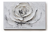 Paul Sinus Wandbild 120x80cm Weisse Rose Relief Blumen Kunst Moderne Strukturmalerei Elegantes Florales Kunstmotiv in Weiss und Grau