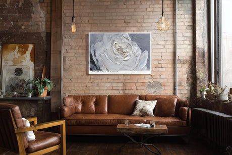 Paul Sinus Wandbild 120x80cm Weisse Rose Struktur Kunstmotiv Moderne Blumenmalerei mit plastischer Pinselstruktur und eleganter Wirkung
