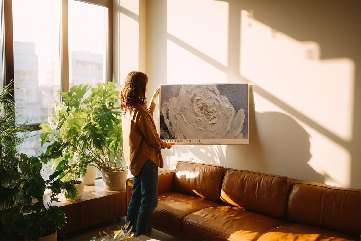 Paul Sinus Wandbild 120x80cm Weisse Rose Struktur Kunstmotiv Moderne Blumenmalerei mit plastischer Pinselstruktur und eleganter Wirkung