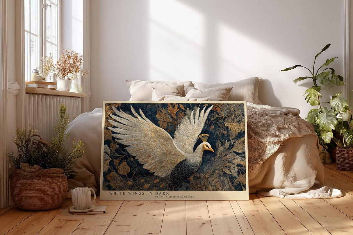 Paul Sinus Wandbild 120x80cm Weißer Pfau mit ausgebreiteten Flügeln – Elegante Tierkunst mit luxuriöser Naturkomposition